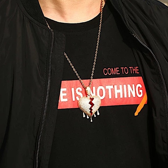 GOLD PLATED BLEEDING ZIRCON HEART ROPE CHAIN CHARM UNISEX NECKLACE - Picture 11 of 12